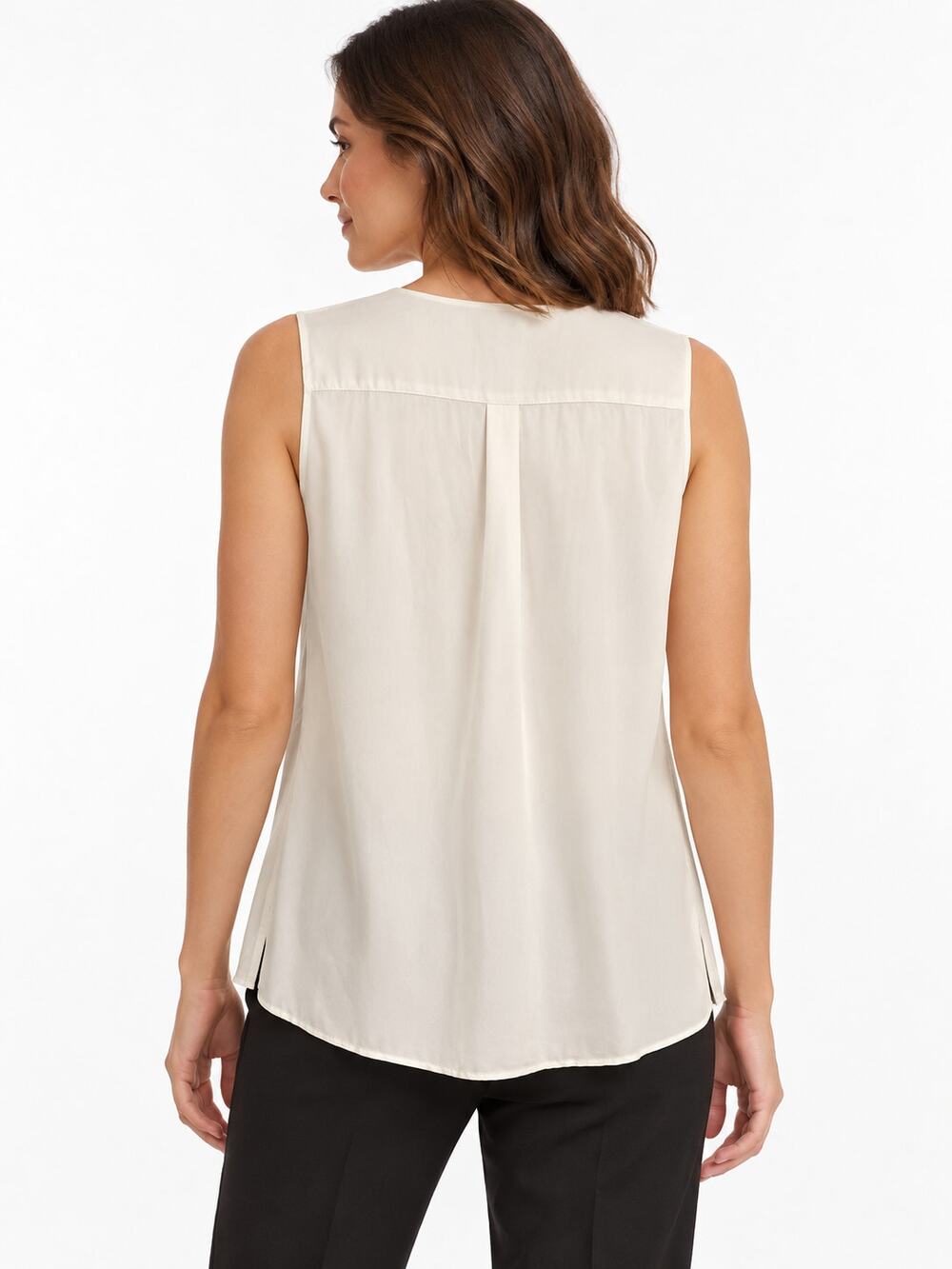 Ann Taylor Ivory Sleeveless V Neck Pintuck Lace Blouse Small